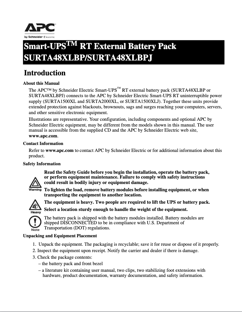 Page 1 de la notice Manuel utilisateur APC Smart-UPS SURTA48XLBP