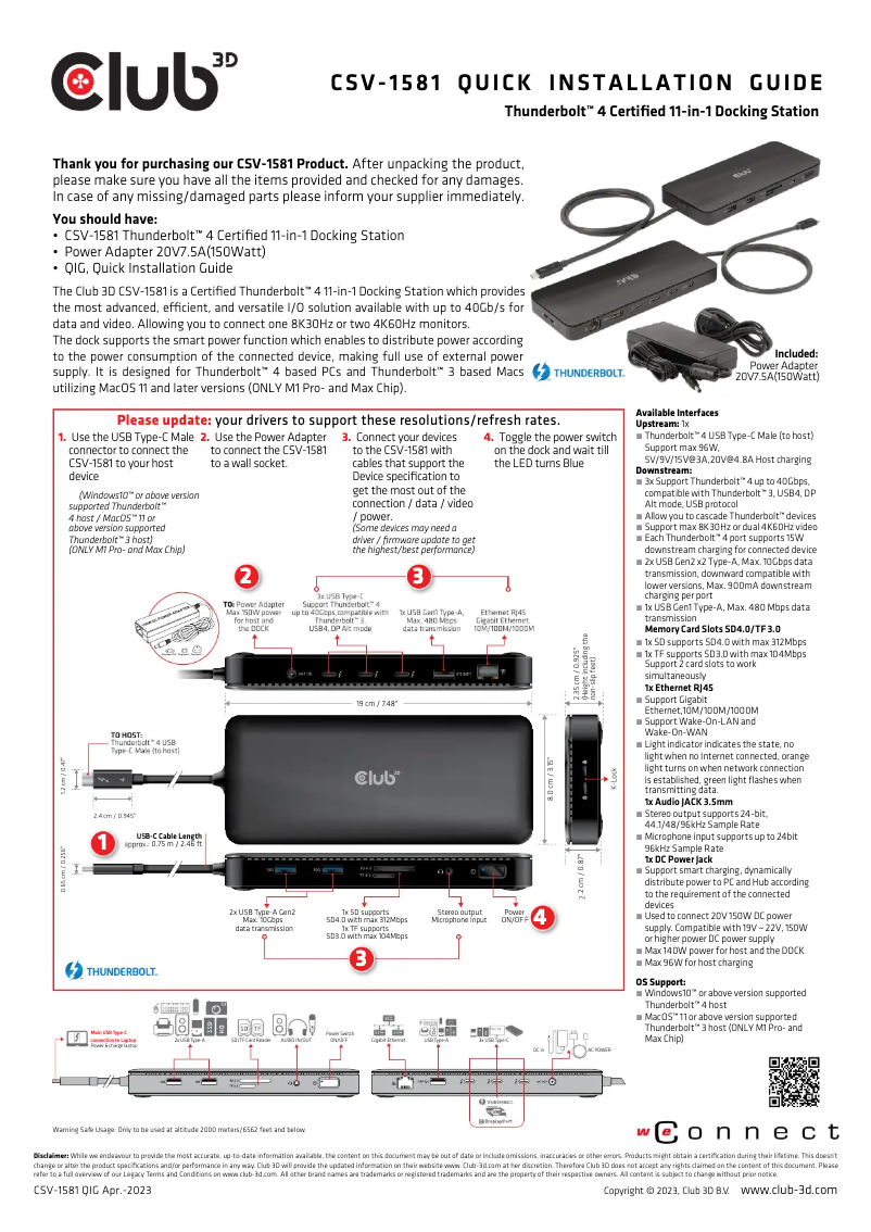 Page 1 de la notice Manuel utilisateur Club 3D CSV-1581