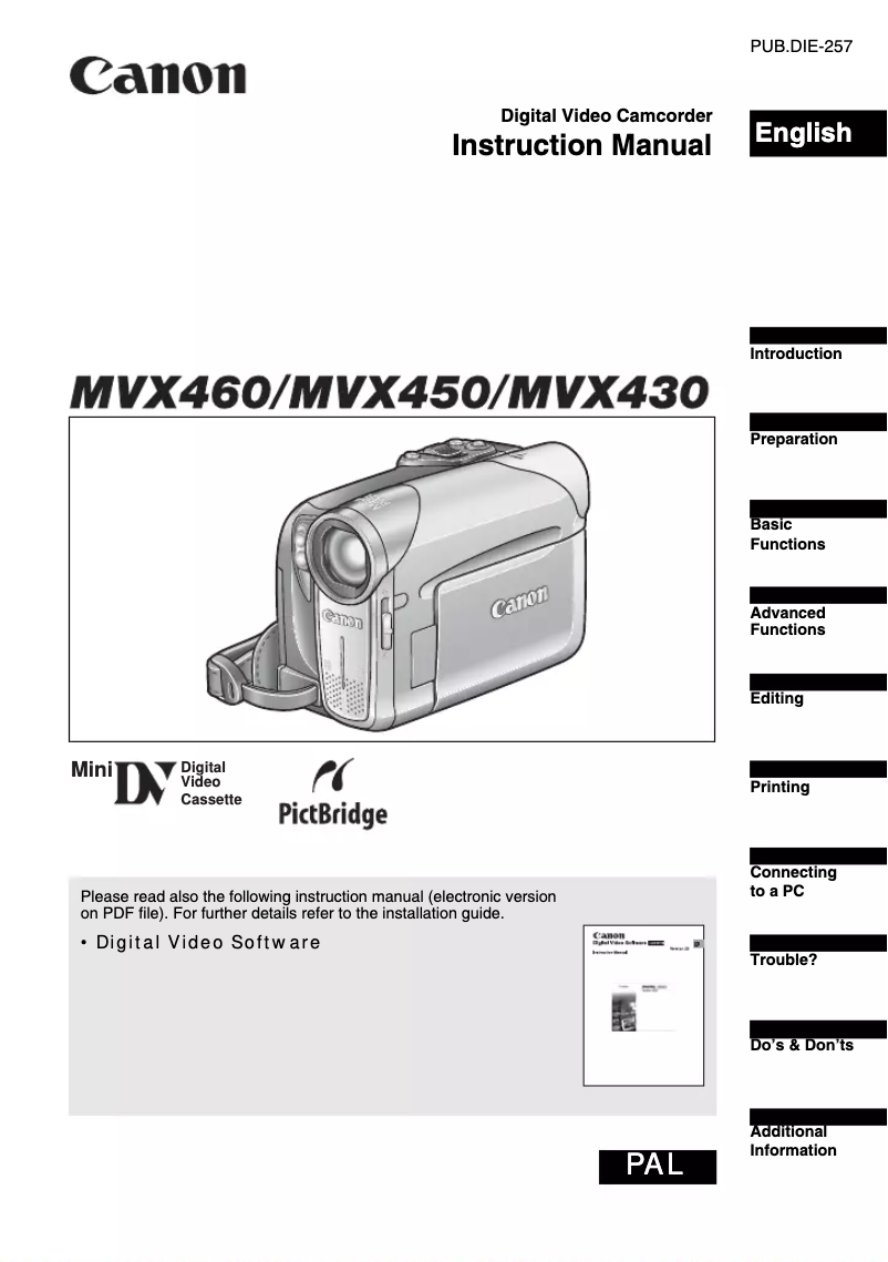 Page 1 de la notice Manuel utilisateur Canon MVX460
