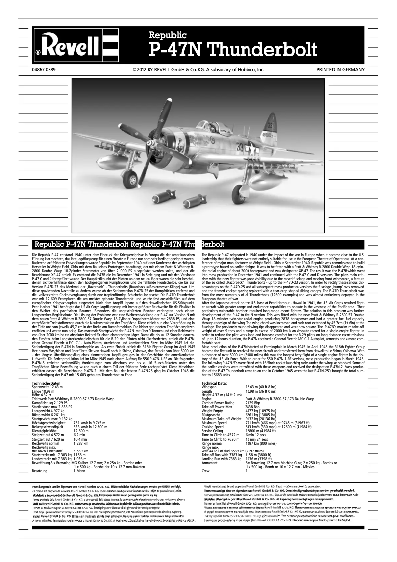 Página 1 del manual Manual de usuario Revell Republic P-47N Thunderbolt