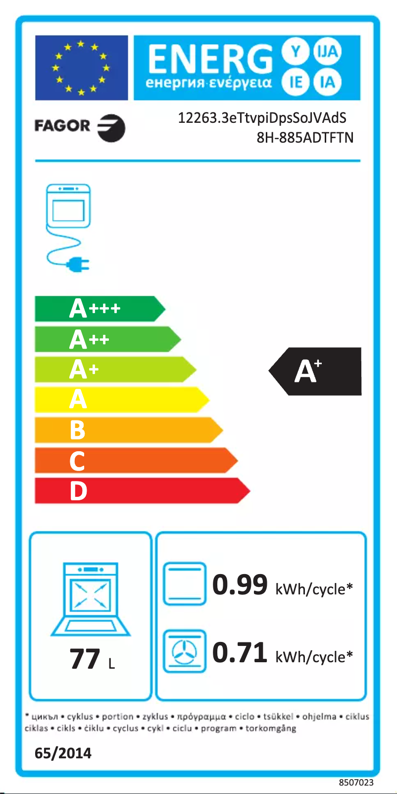 Página 1 del manual Etiqueta energética Fagor 8H-885ADTFTN