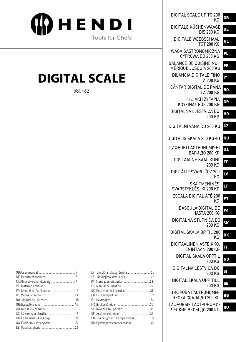 Page 1 de la notice Manuel utilisateur Hendi 580462