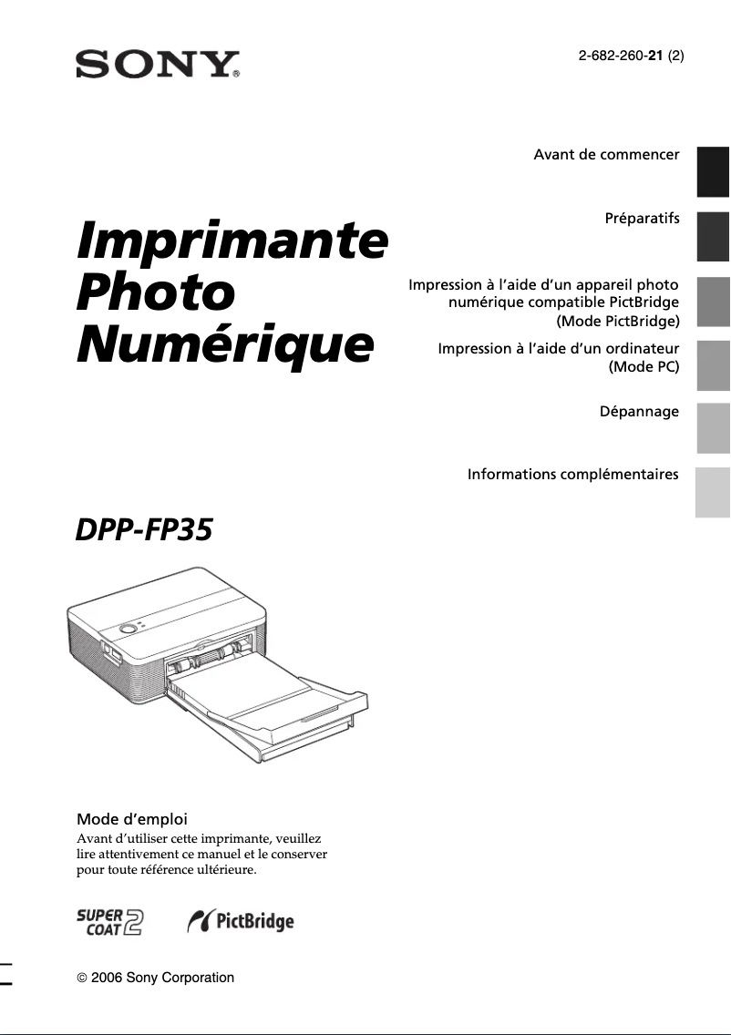 Page 1 de la notice Manuel utilisateur Sony DPP-FP35