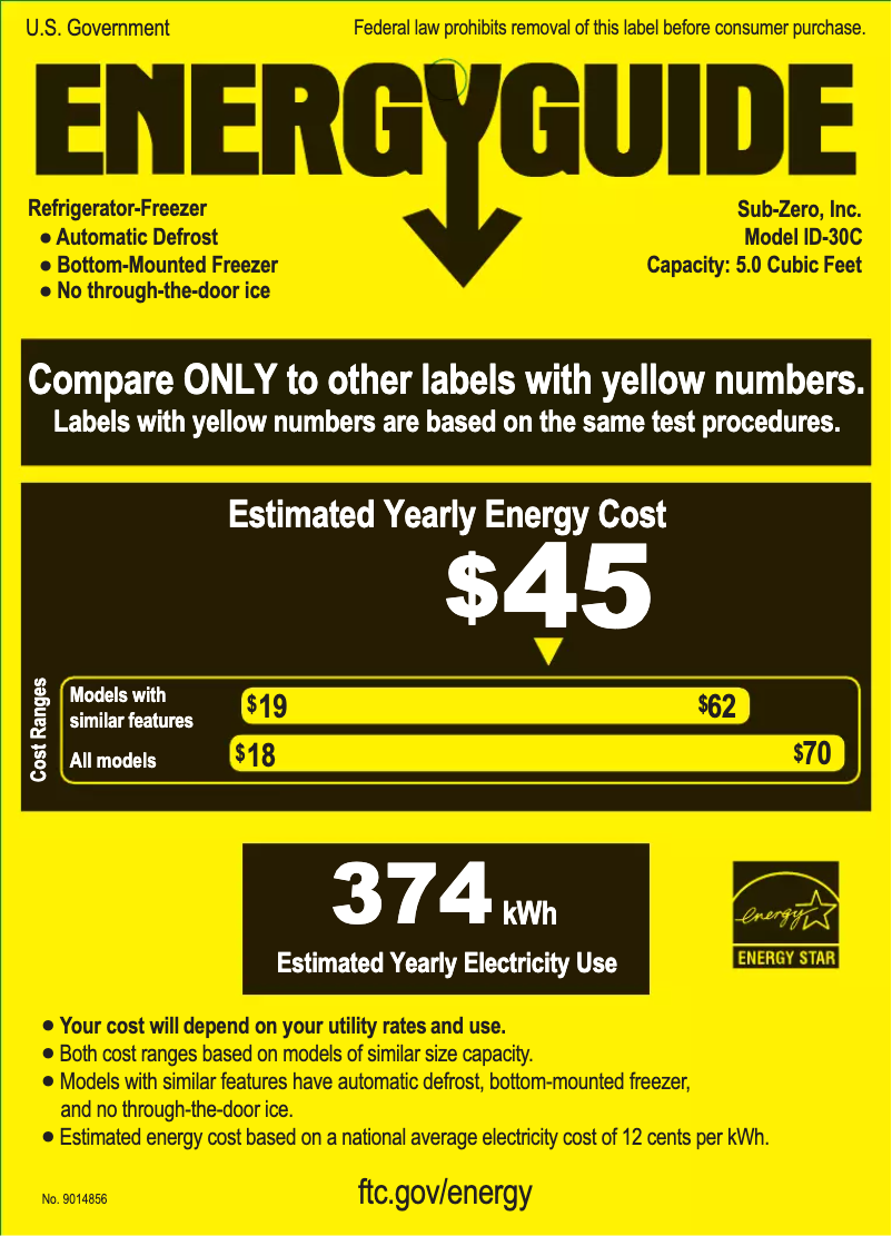 Page 1 de la notice Label énergétique Sub-Zero ID-30C