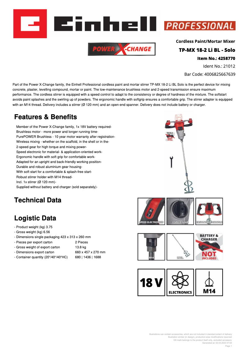 Image de la première page du manuel de l'appareil TP-MX 18-2 Li BL
