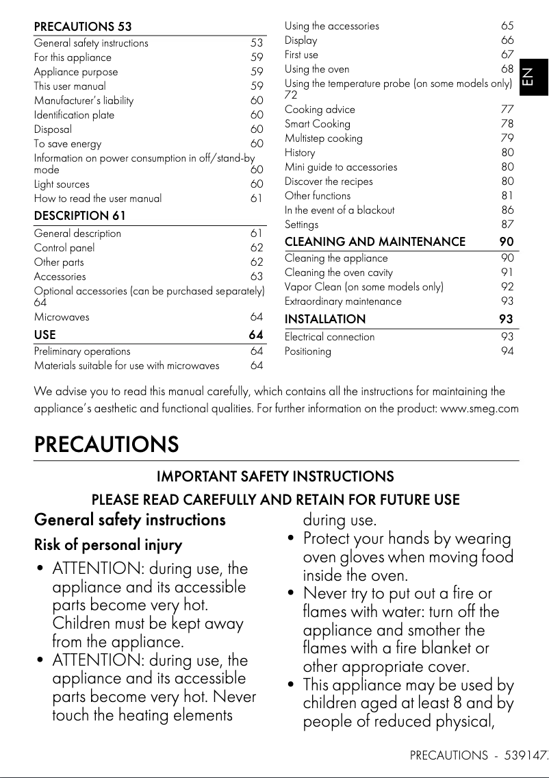 Page n°1 - Manuel utilisateur Smeg SO6604M2PNR