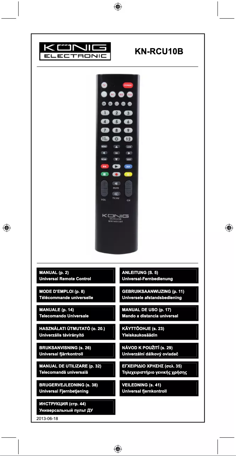 Page 1 de la notice Manuel utilisateur Konig KN-RCU10B