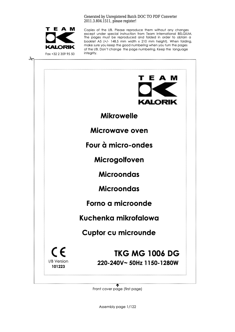 Imagen de la primera página del manual del dispositivo TKG MG 1006 DG