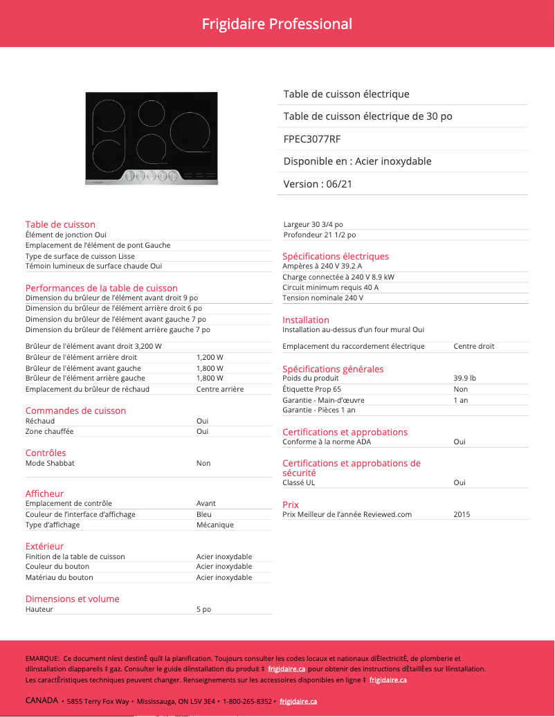 Image de la première page du manuel de l'appareil FPEC3077RF