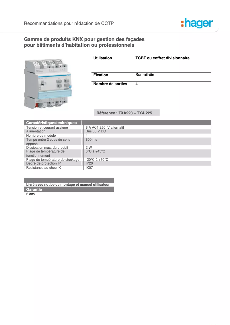 Image de la première page du manuel de l'appareil TXA022