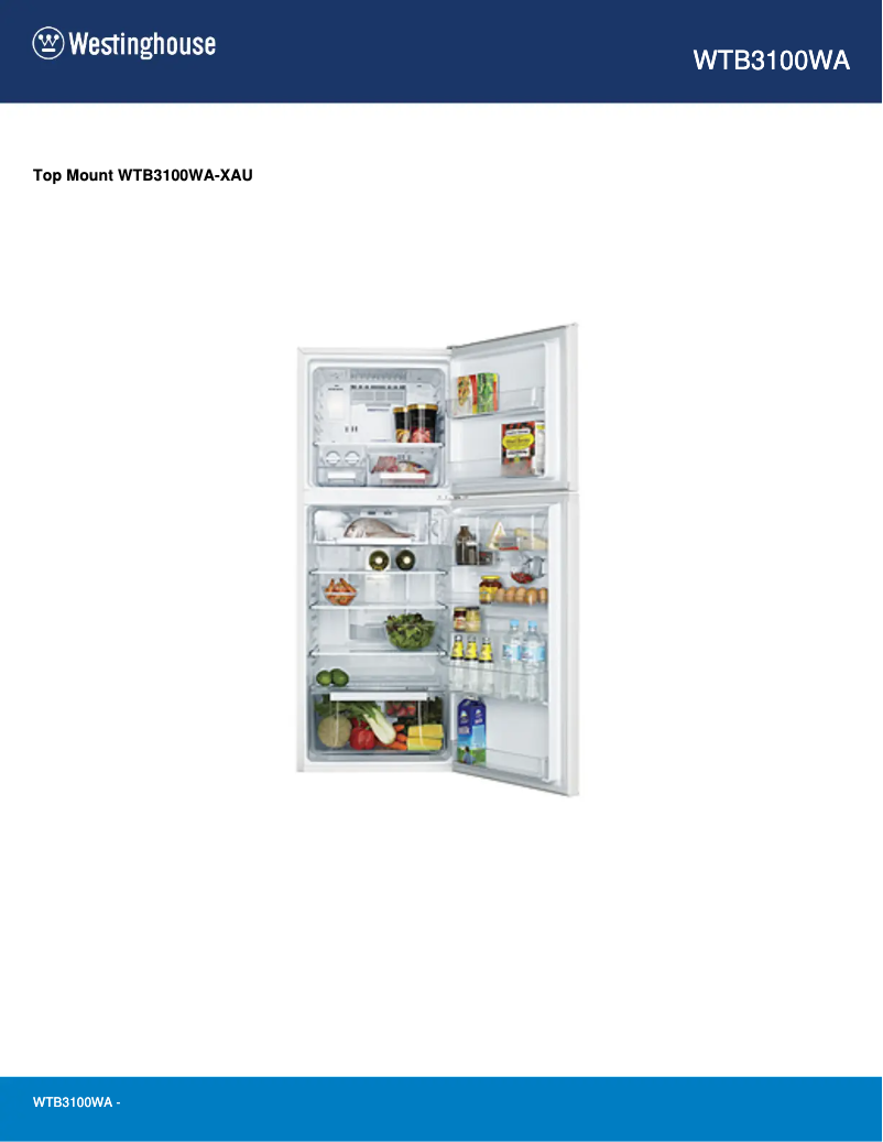 Page 1 de la notice Fiche technique Westinghouse WTB3100WA
