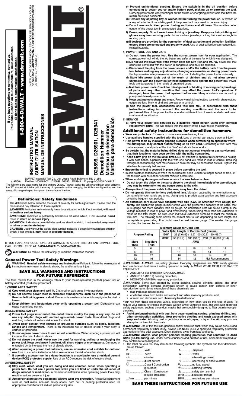 Page n°1 - Manuel utilisateur DeWalt DAH180032