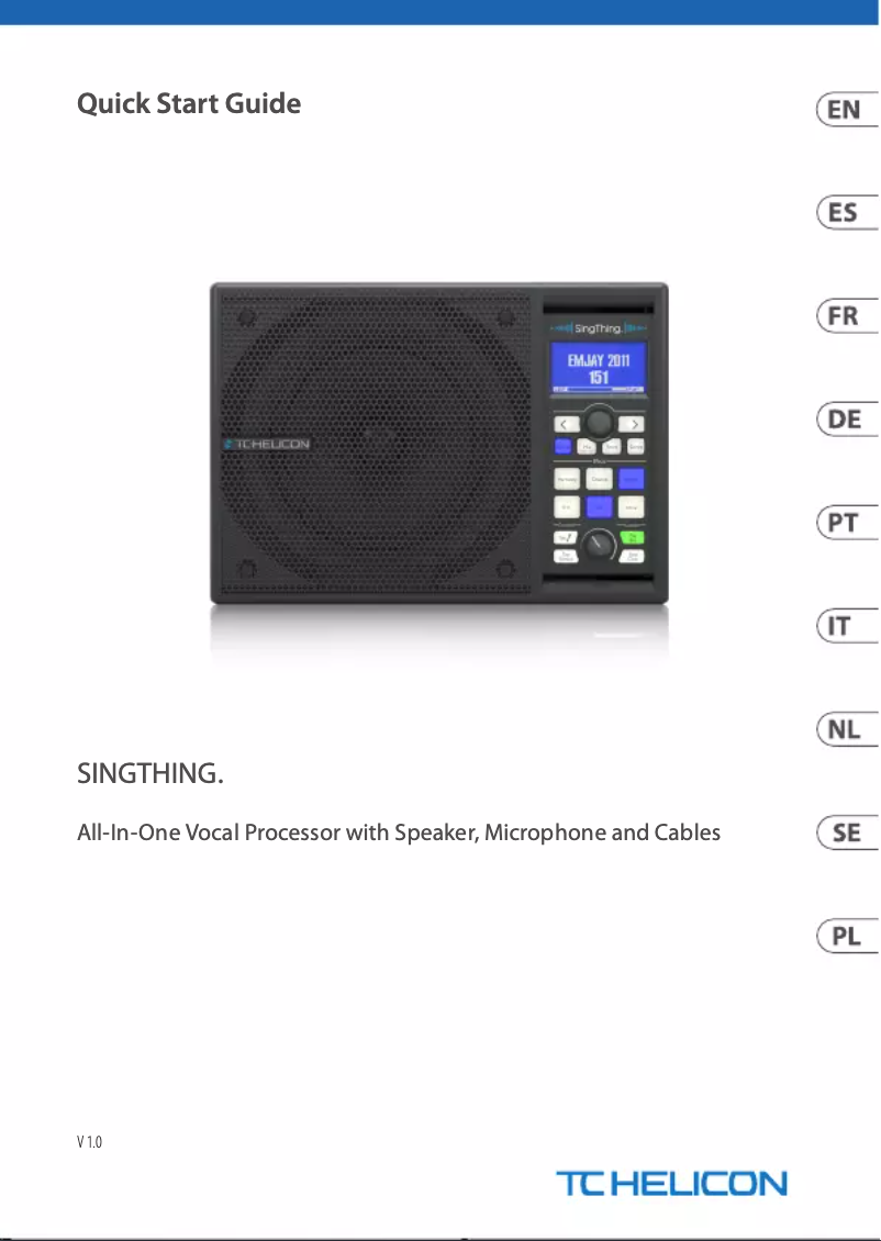 Página 1 del manual Guía de inicio rápido TC Helicon Singthing.
