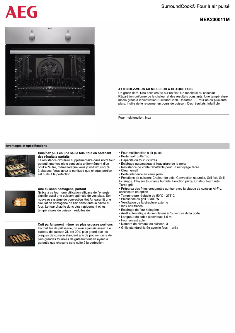 Página 1 del manual Ficha técnica AEG BEK230011M