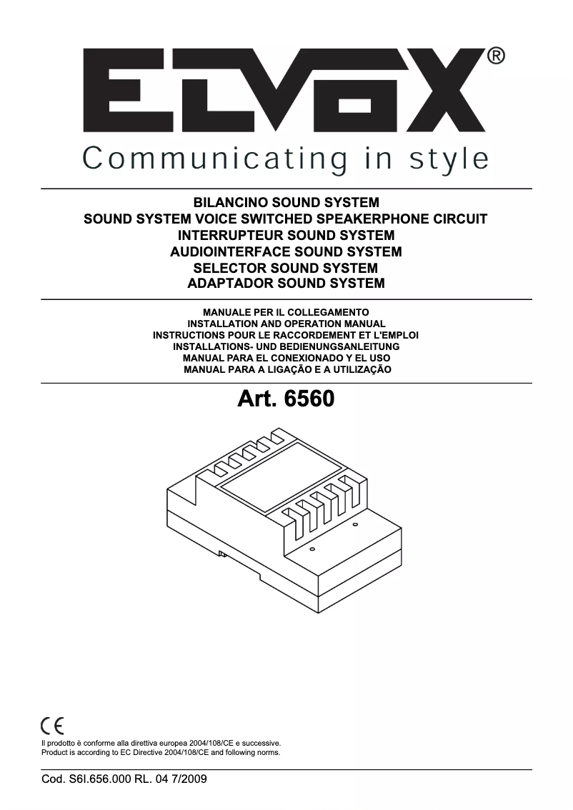 Page n°1 - Manuel utilisateur Vimar ELVOX 6560