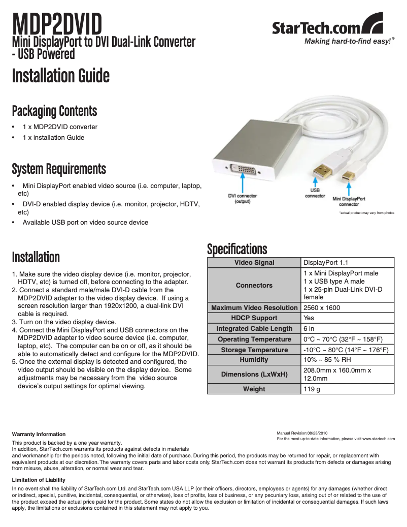 Page 1 de la notice Manuel utilisateur StarTech.com MDP2DVID