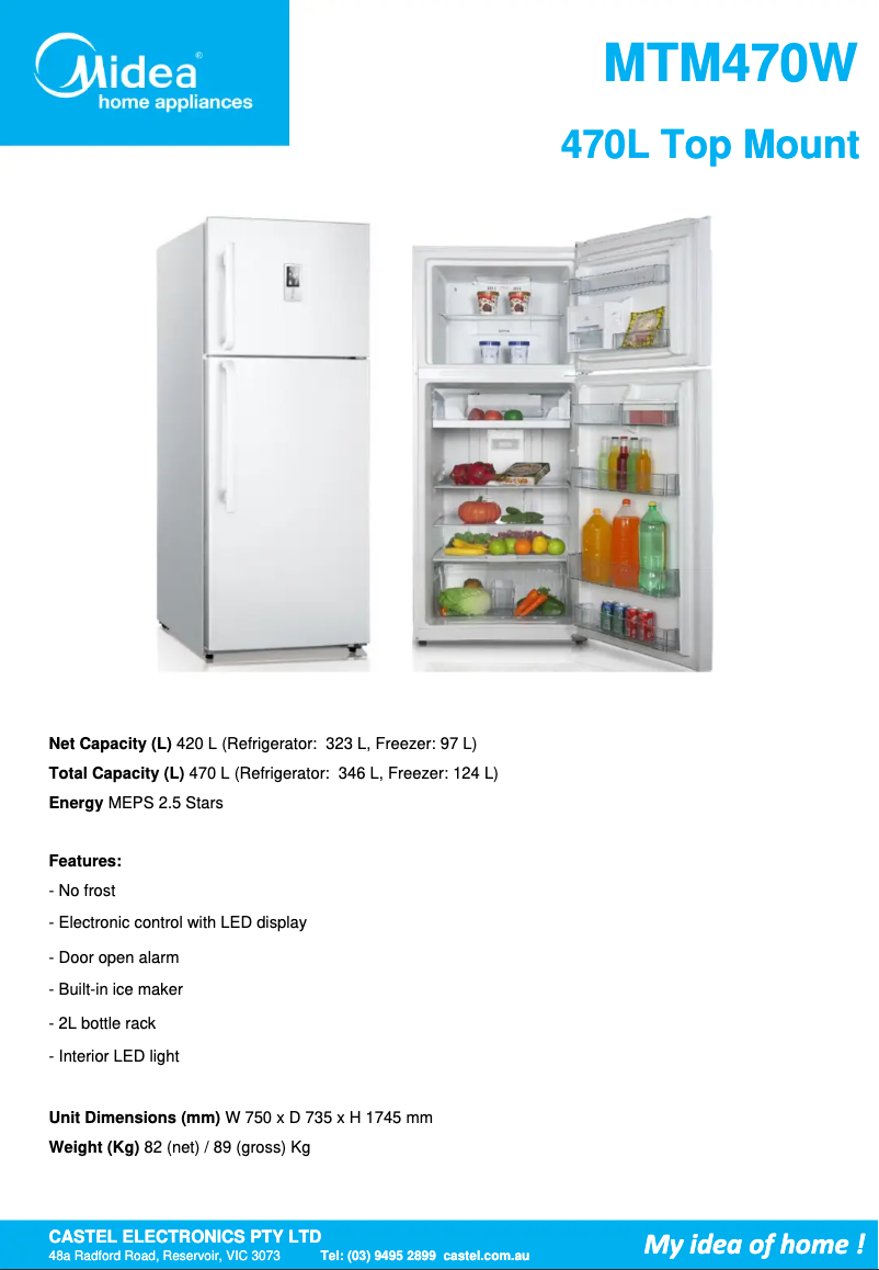 Page n°1 - Fiche technique Midea MTM470W