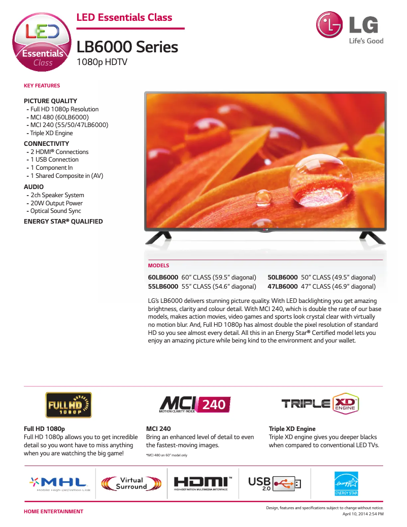 Página 1 del manual Ficha técnica LG 55LB6000