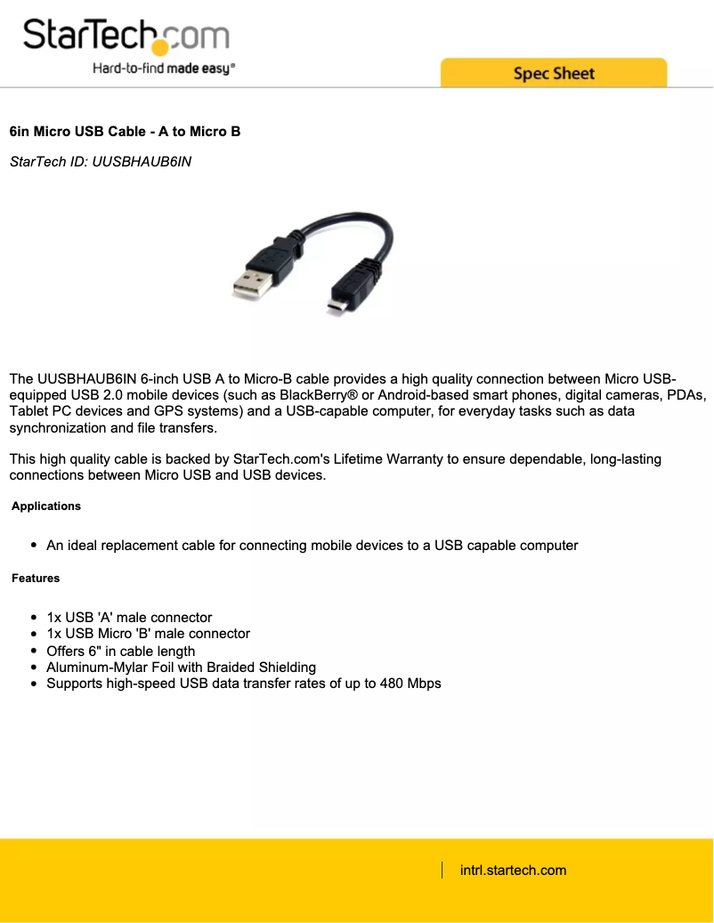 Page 1 de la notice Manuel utilisateur StarTech.com UUSBHAUB6IN