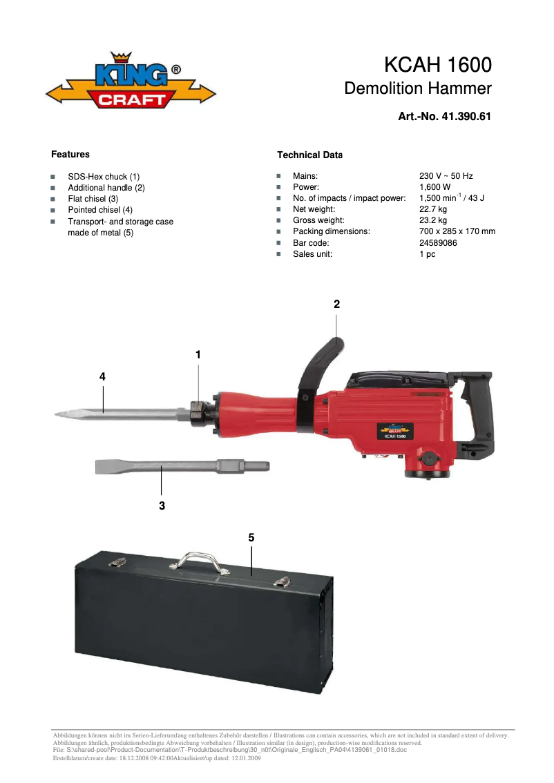 Página 1 del manual Manual de usuario King Craft KCAH 1600