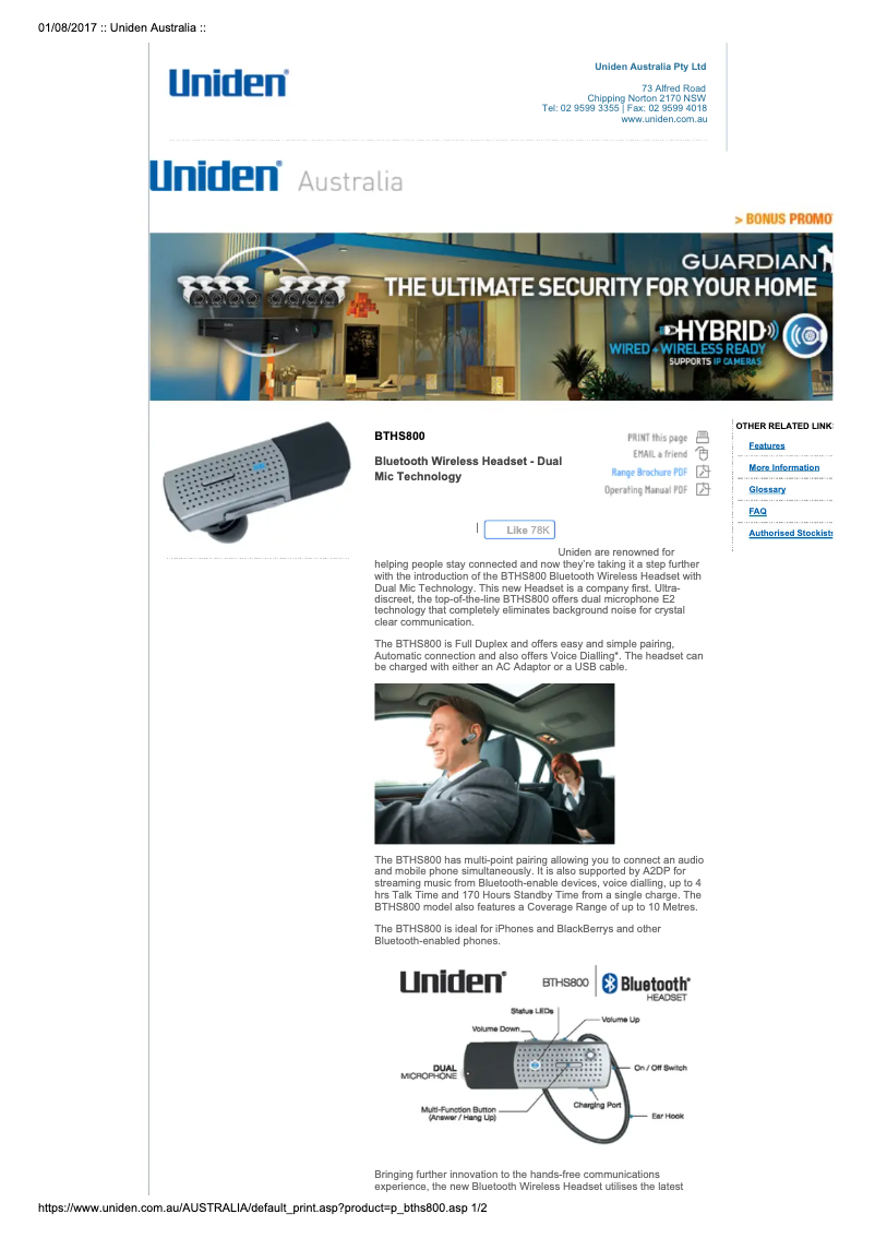 Image de la première page du manuel de l'appareil BTHS 800