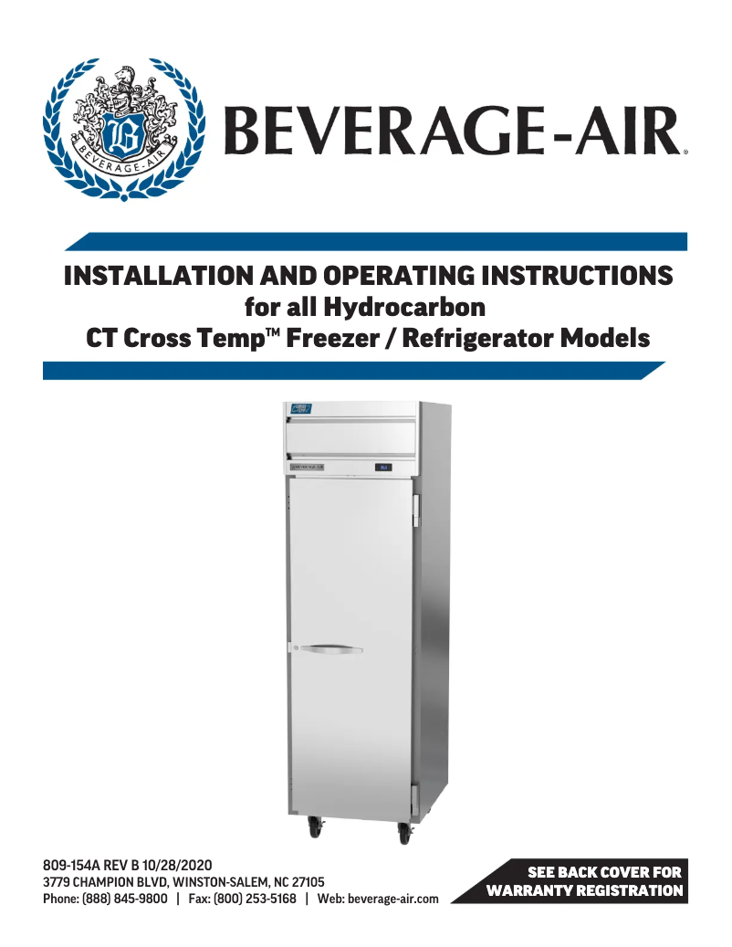 Page 1 de la notice Manuel utilisateur Beverage-Air CT1HC-1S