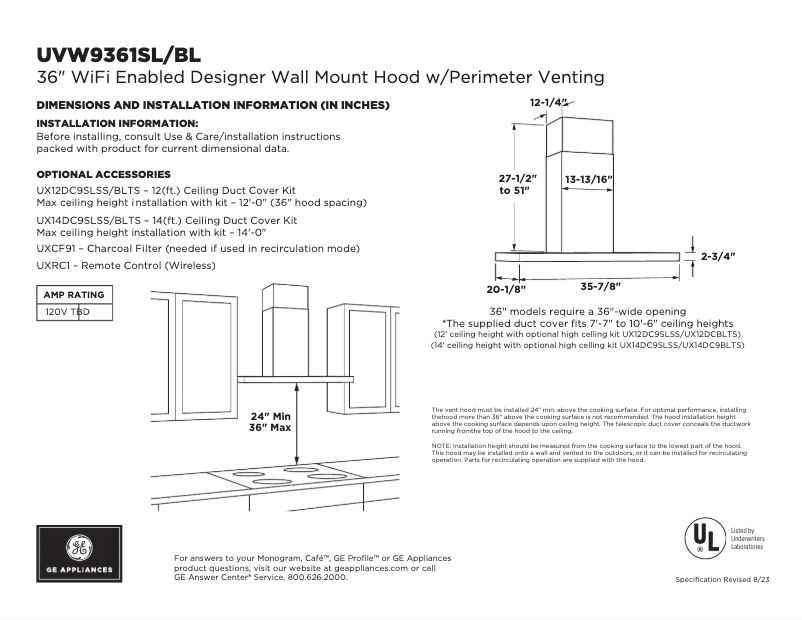 Page 1 de la notice Fiche technique Monogram UVW9361SLSS