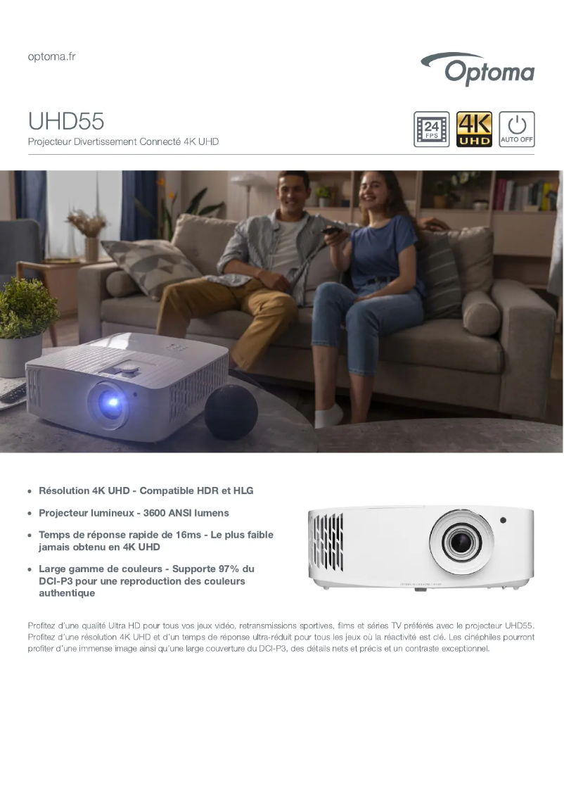 Page n°1 - Fiche technique Optoma UHD55