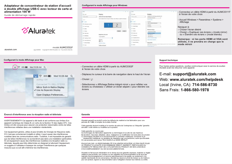 Page 1 de la notice Manuel utilisateur Aluratek AUMC0311F