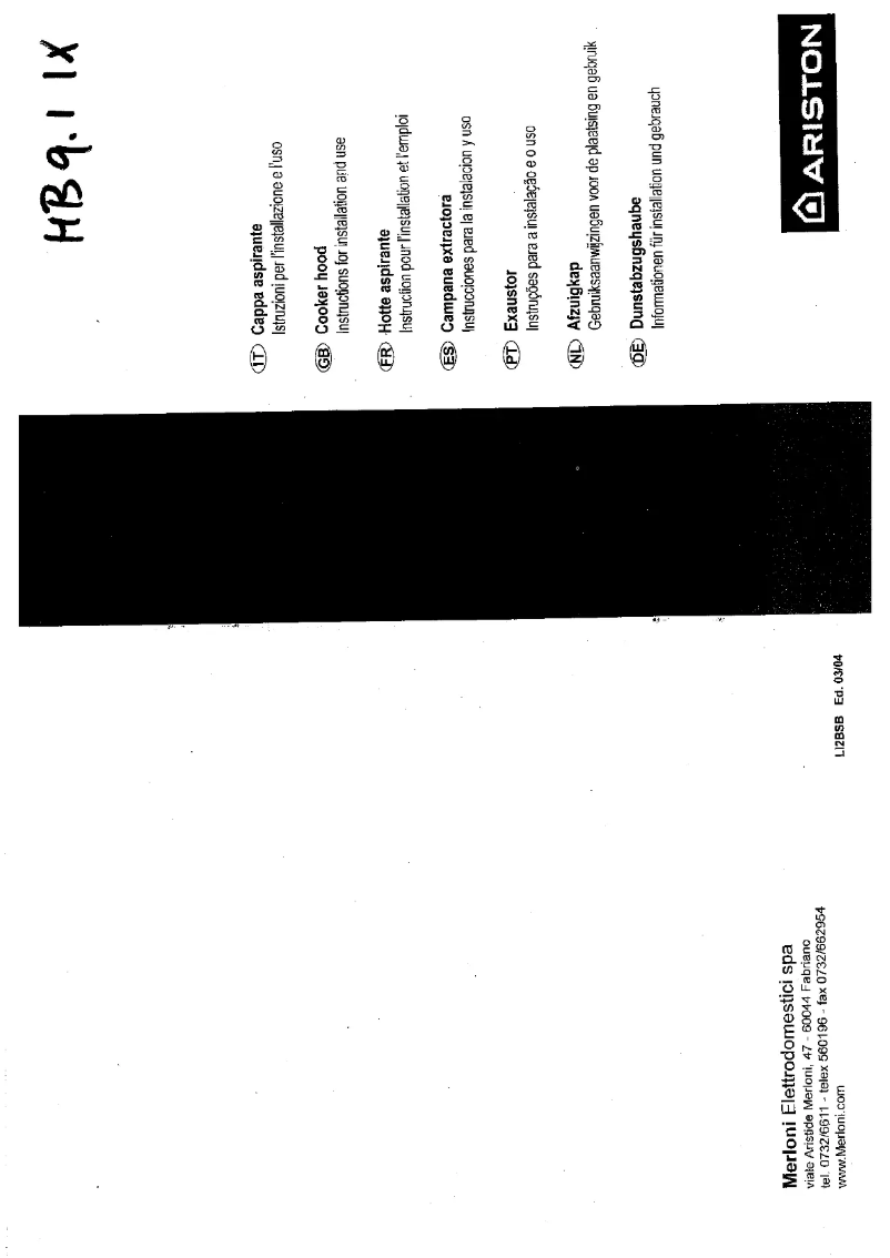 Page n°1 - Manuel utilisateur Ariston Thermo HB 9.1 IX