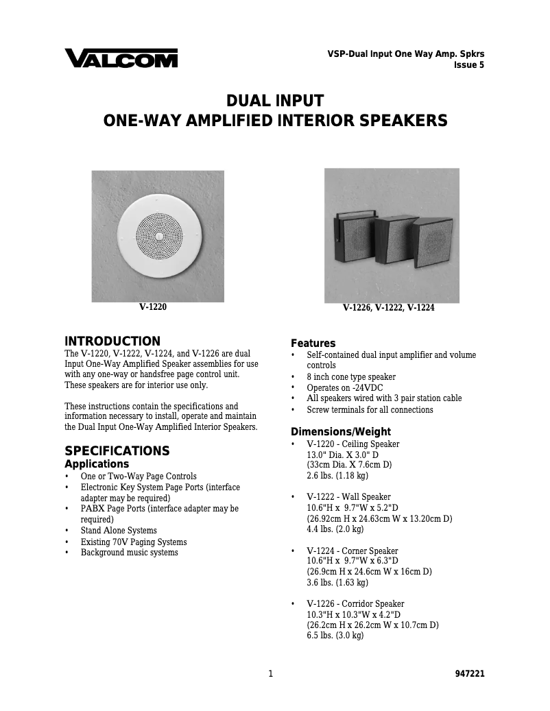 Página 1 del manual Manual de usuario Valcom V-1222