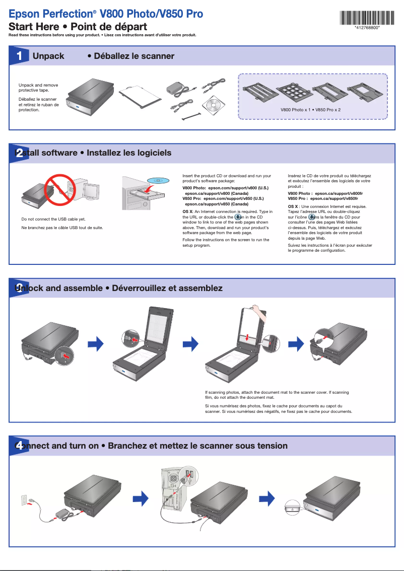 Página 1 del manual Guía de instalación Epson Perfection V800 Photo