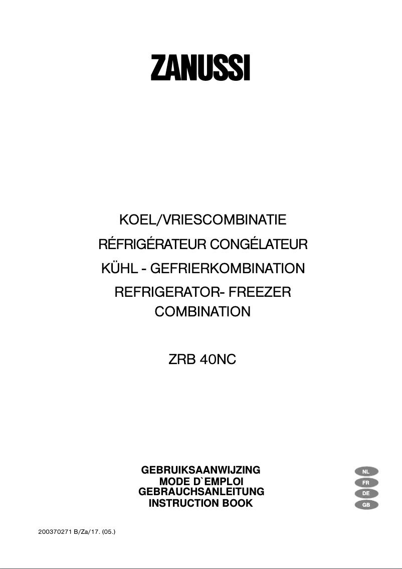 Page n°1 - Manuel utilisateur Zanussi ZRB 40 NC