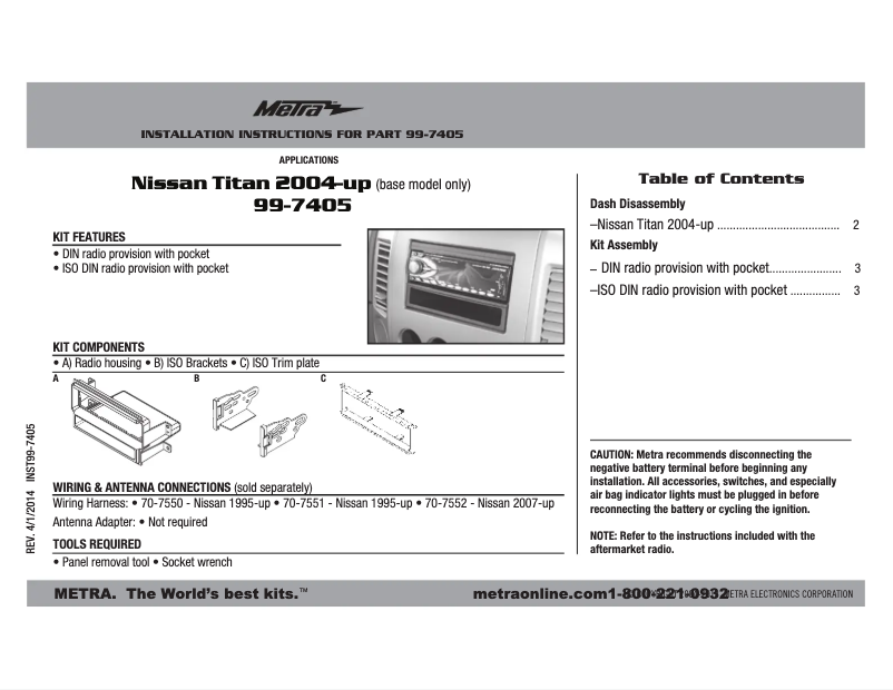 Page n°1 - Manuel utilisateur Metra 99-7405