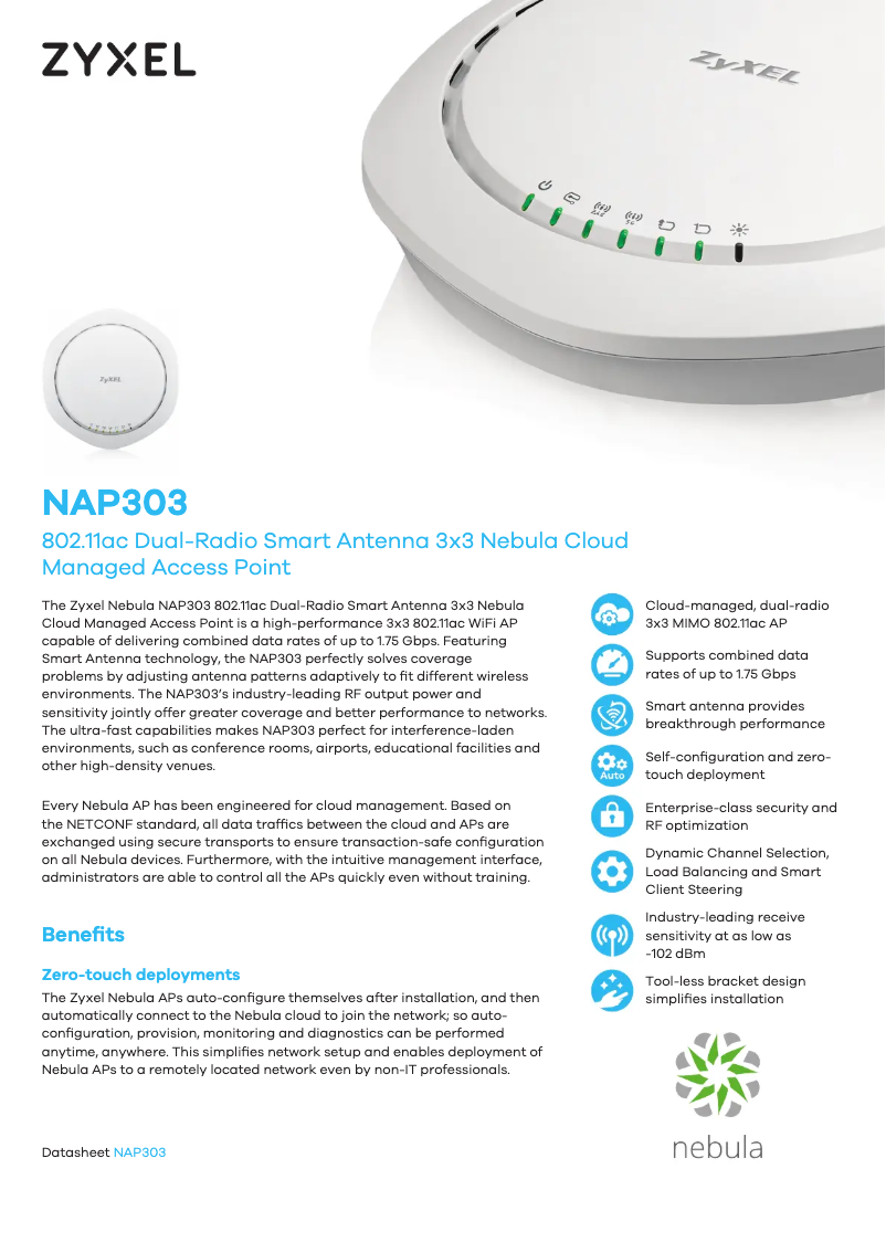 Página 1 del manual Ficha técnica ZyXEL NAP303