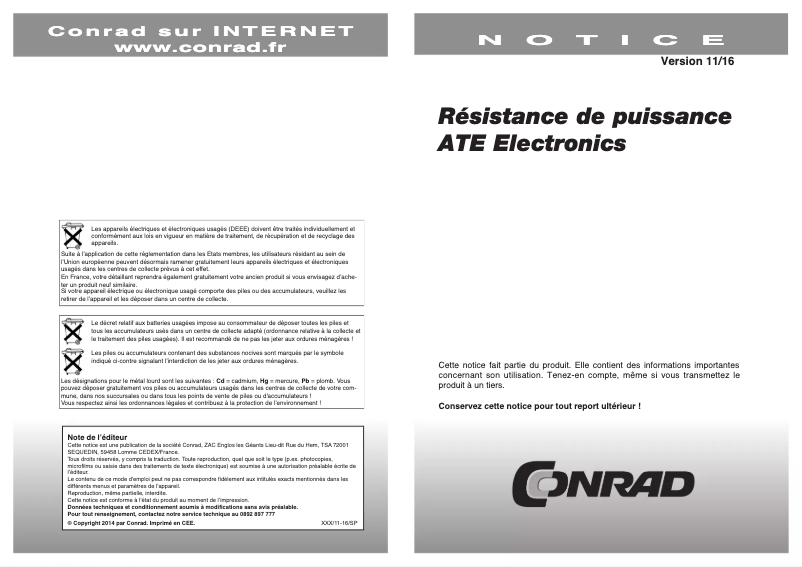Page 1 de la notice Manuel utilisateur ATE Electronics RB25/6.8