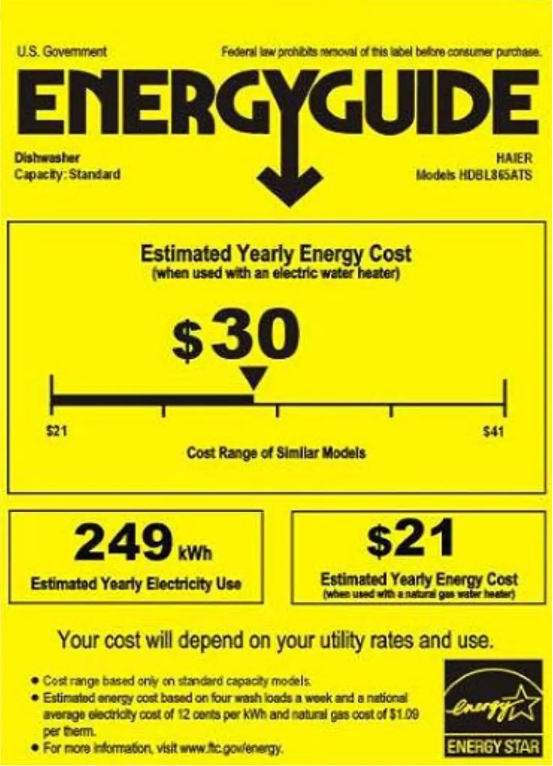 Page n°1 - Label énergétique Haier HDBL865ATS