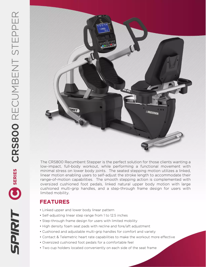 Page 1 de la notice Fiche technique Spirit Fitness CRS800