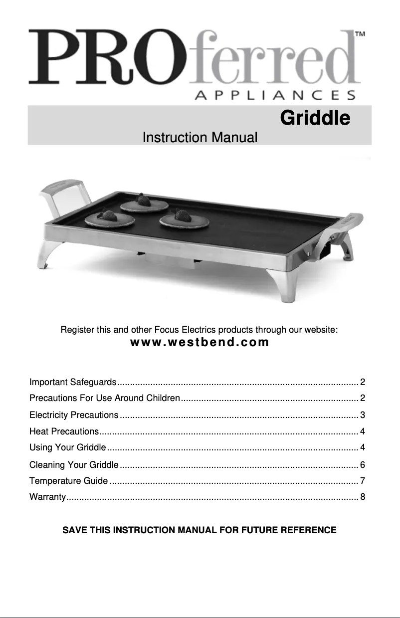 Page 1 de la notice Manuel utilisateur WestBend 79012