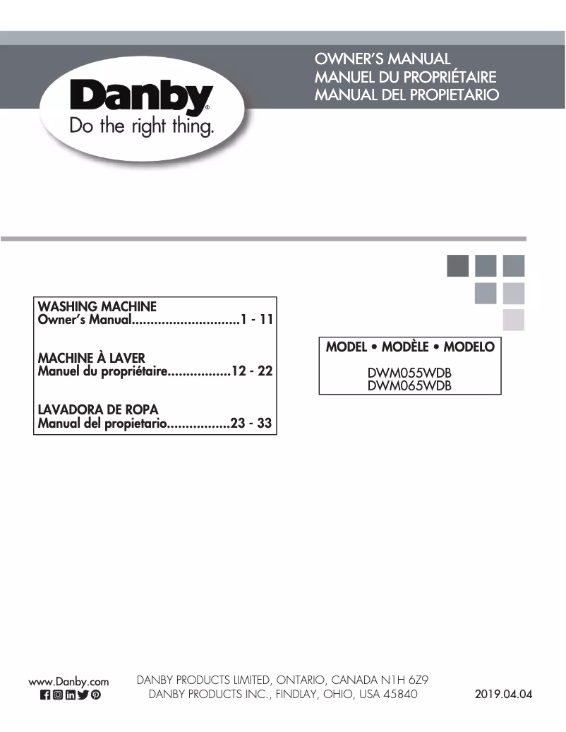 Imagen de la primera página del manual del dispositivo DWM055WDB