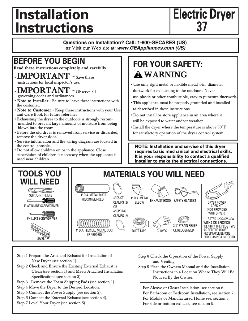 Page n°1 - Guide d'installation GE DWSR405EBWW