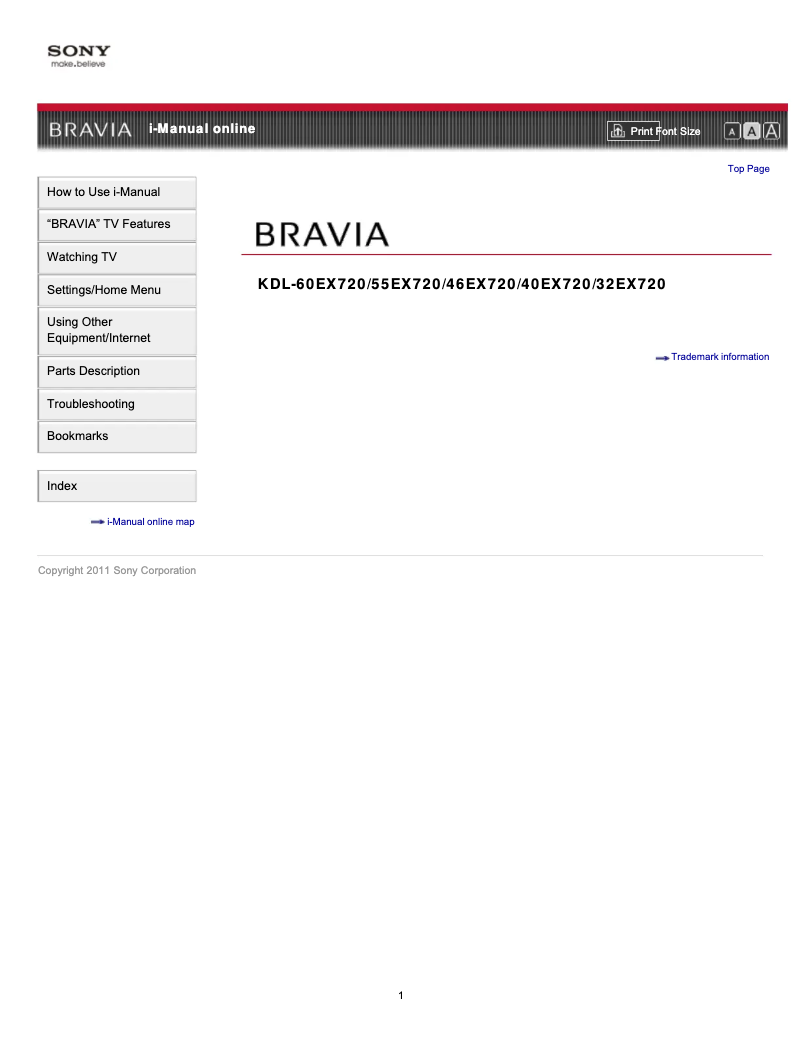 Image de la première page du manuel de l'appareil Bravia KDL-40EX720