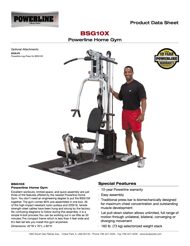 Page 1 de la notice Fiche technique Body-Solid BSG10X