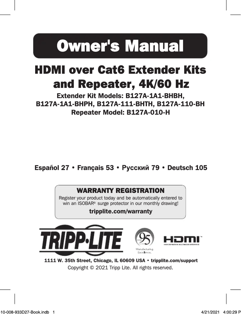 Page n°1 - Manuel utilisateur Tripp Lite B127A-2A0-BH
