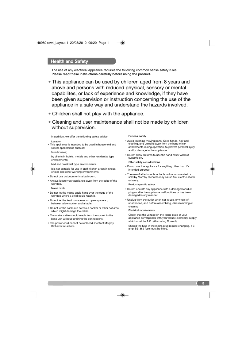 Page 1 de la notice Manuel utilisateur Morphy Richards 48898