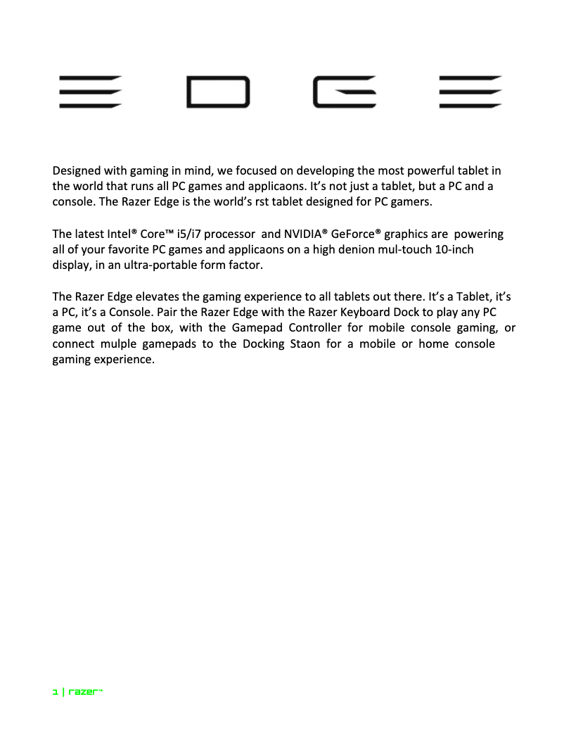 Page n°1 - Manuel utilisateur Razer Edge Pro