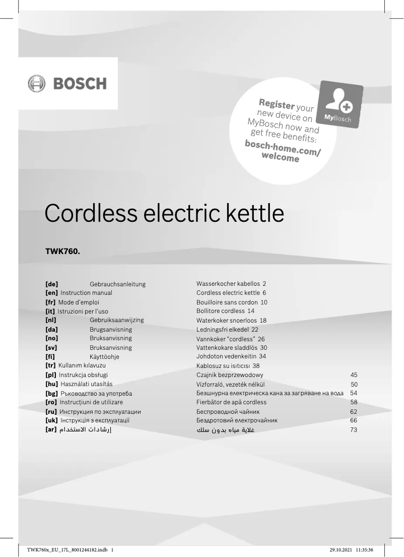 Página 1 del manual Manual de usuario Bosch TWK7603