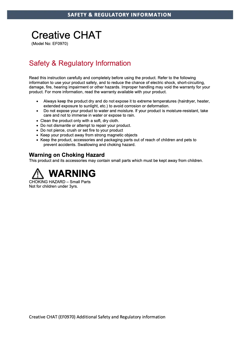 Page 1 de la notice Instructions de sécurité Creative Chat