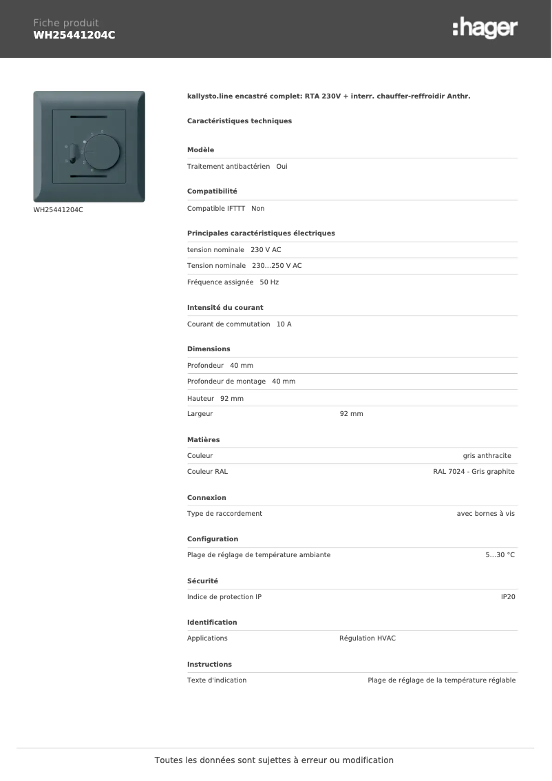 Image de la première page du manuel de l'appareil WH25441204C