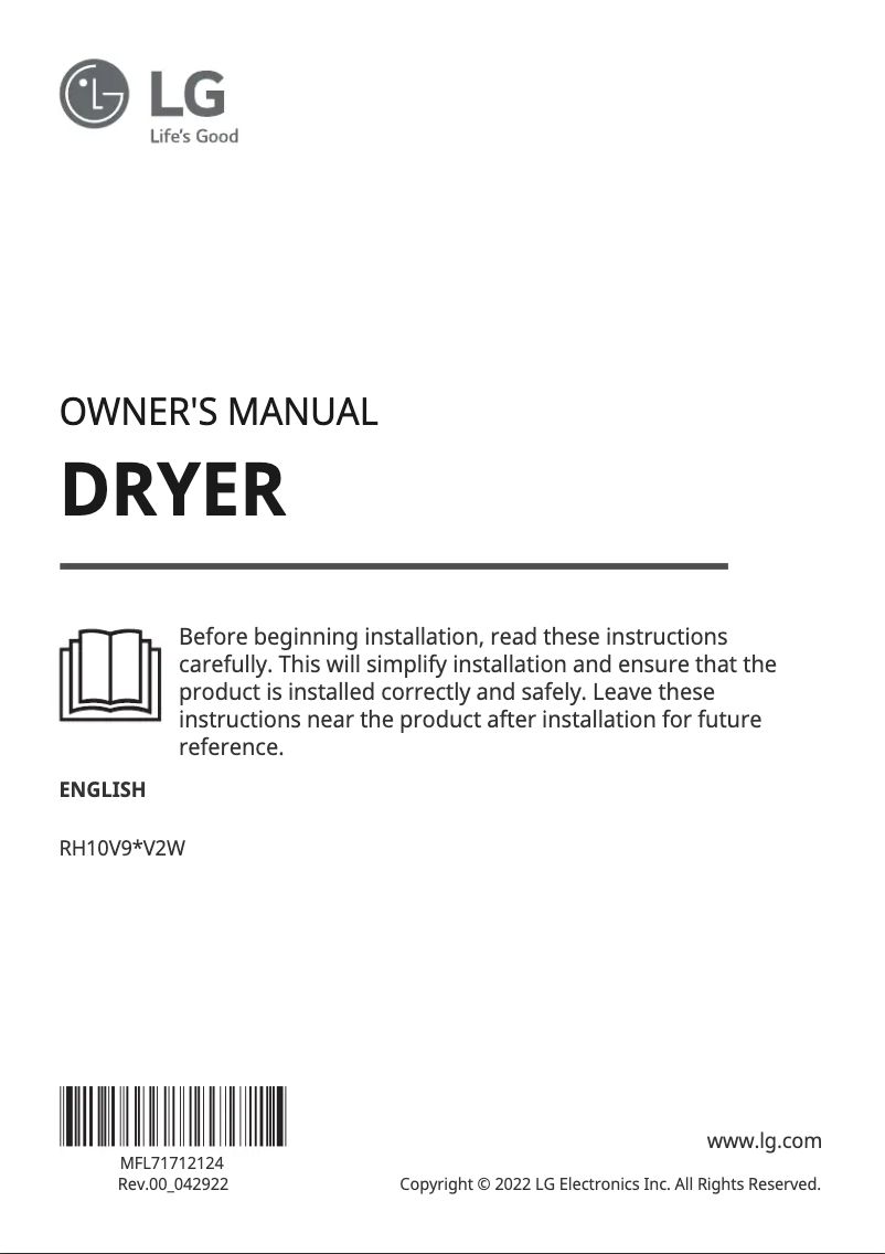 Page 1 de la notice Manuel utilisateur LG RH10V9AV2W